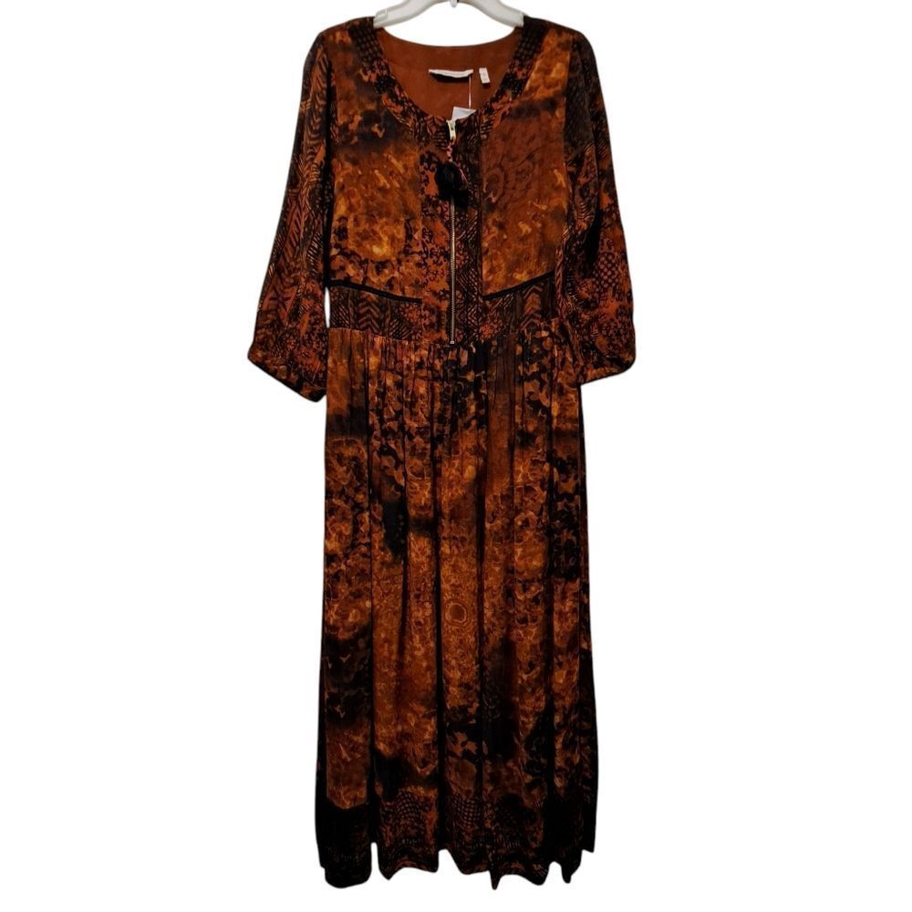 Soft Sorroundings Venetian Batik Patterned Boho Midi Dress Orange Size 4 NWT